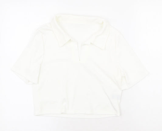 Womens UK Size L SheIn White Cropped T-Shirt