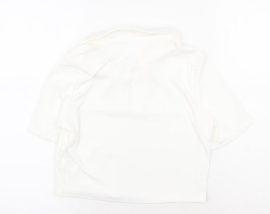 SheIn Womens White Cotton Cropped T-Shirt Size L Collared