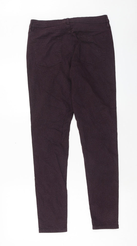 F&F Womens Purple Animal Print Cotton Skinny Jeans Size 10 Regular Zip