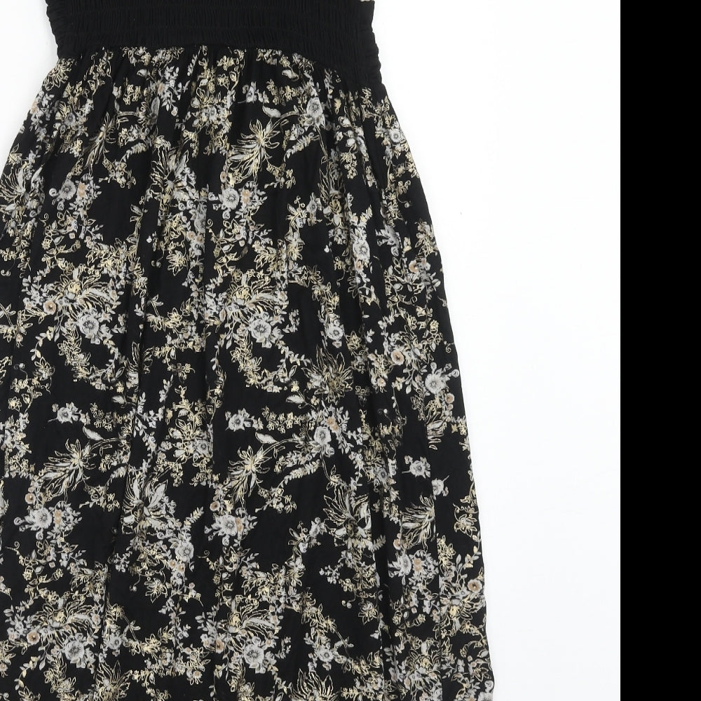 Body Heat Womens Black Floral Polyester A-Line Size 6 V-Neck Pullover