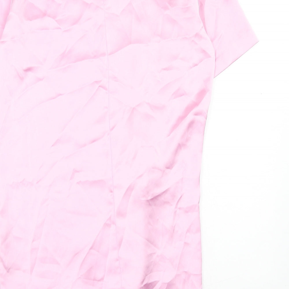 Zara Womens Pink Polyester Shirt Dress Size S Round Neck Zip
