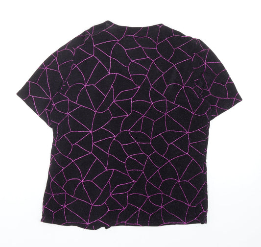 Berkertex Womens Black Geometric Nylon Basic T-Shirt Size 16 V-Neck