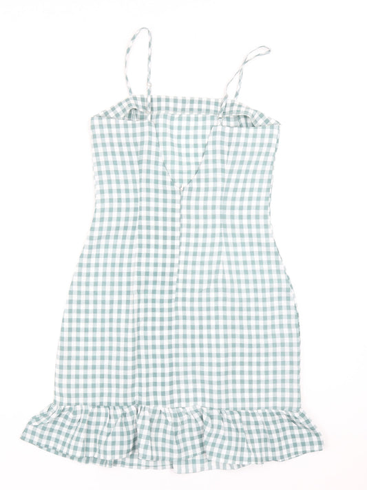 Missguided Womens Blue Check Polyester Bodycon Size 6 Square Neck Zip