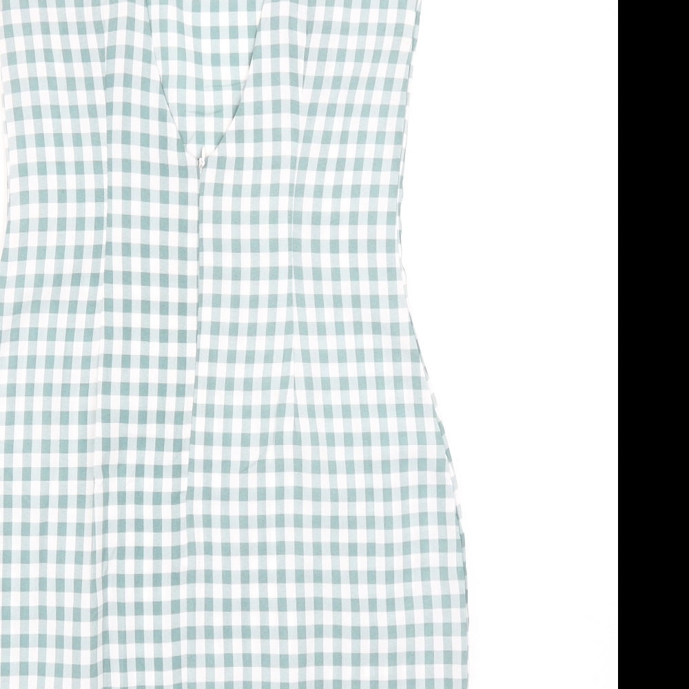 Missguided Womens Blue Check Polyester Bodycon Size 6 Square Neck Zip