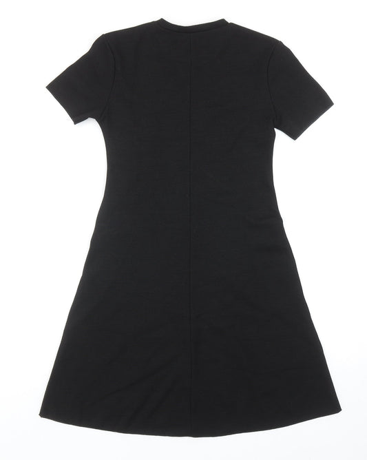 Zara Womens Black Viscose T-Shirt Dress Size S Crew Neck Pullover