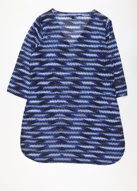 John Lewis Womens Blue Geometric Polyester Shift Size L V-Neck Pullover