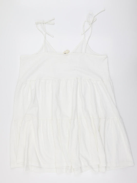 H&M Womens White Polyester Skater Dress Size L Scoop Neck Pullover