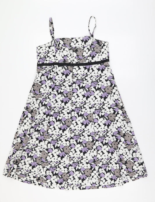 F&F Womens Multicoloured Floral Cotton A-Line Size 12 Square Neck Zip