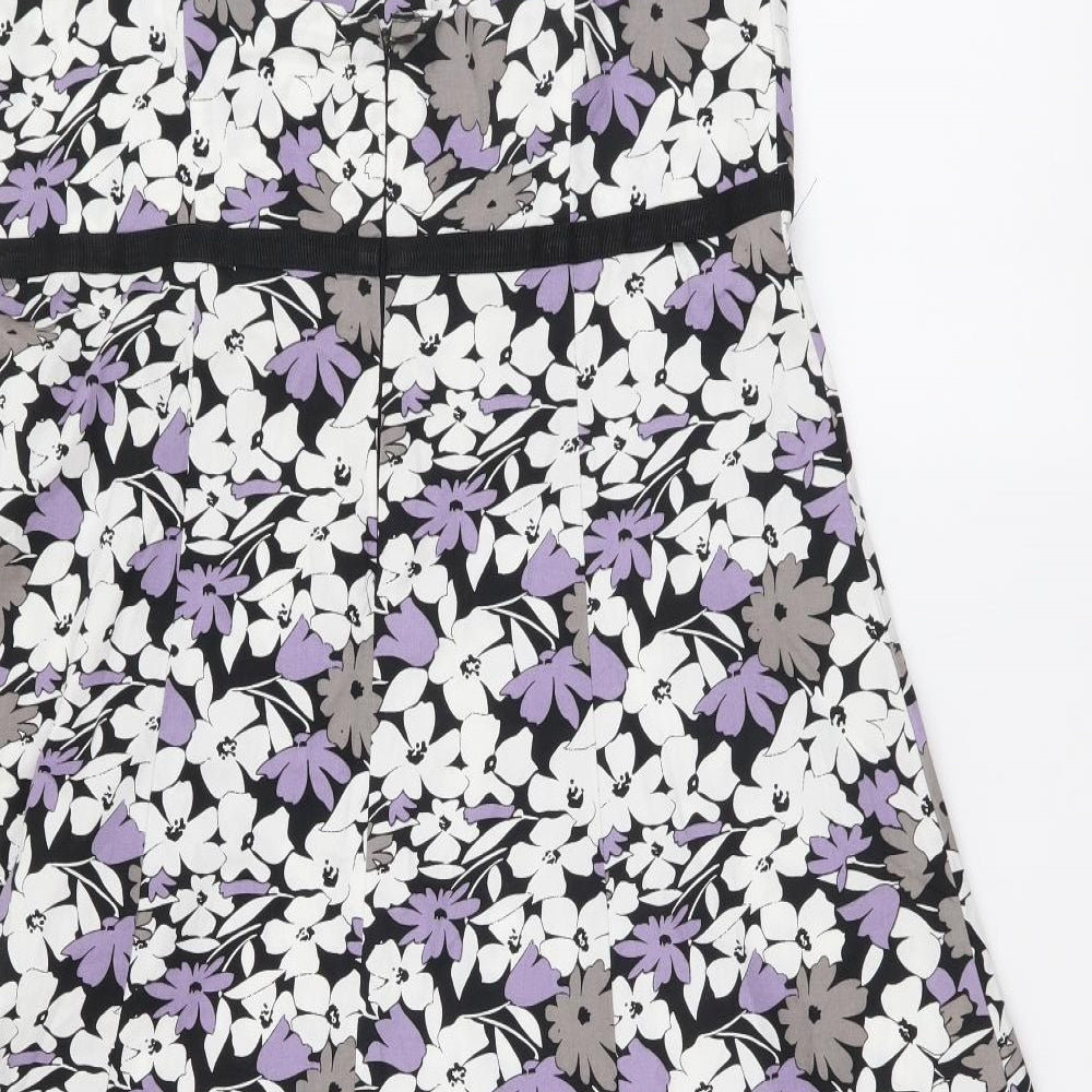 F&F Womens Multicoloured Floral Cotton A-Line Size 12 Square Neck Zip