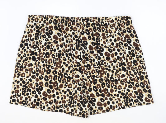 Marks and Spencer Womens Brown Animal Print Polyester Boyfriend Shorts Size 24 Regular Button - Leopard Pattern
