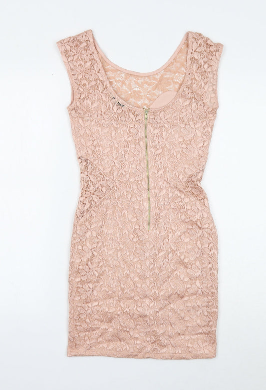 River Island Womens Pink Viscose Mini Size 10 Boat Neck Zip