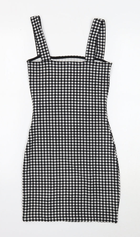Divided Womens Black Check Polyester Mini Size XS Square Neck Pullover