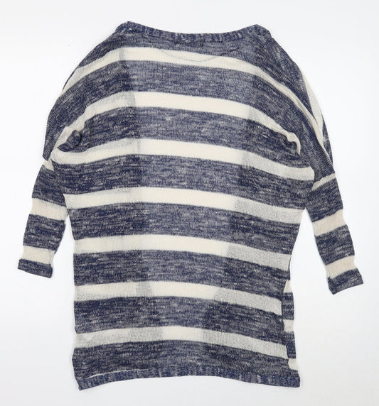Atmosphere Womens Blue V-Neck Striped Polyester Cardigan Jumper Size XS