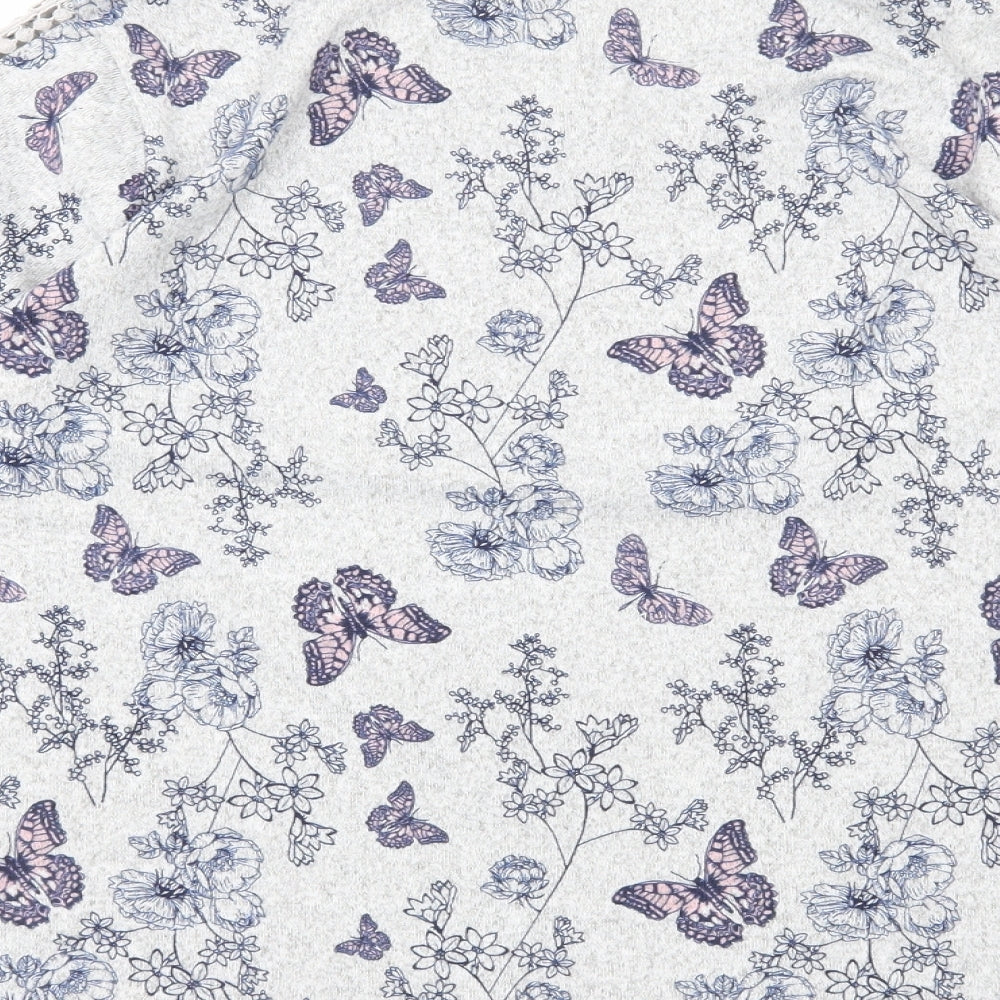 Isle Collection Womens Grey Geometric Polyester Basic T-Shirt Size S Round Neck - Butterfly Print