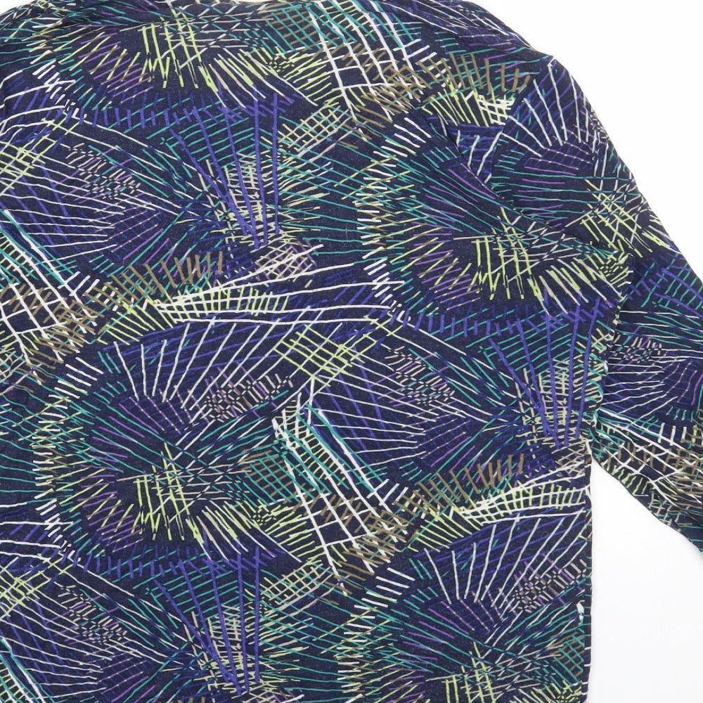 CodeCodeCode Womens Blue Geometric Viscose Basic Blouse Size L V-Neck