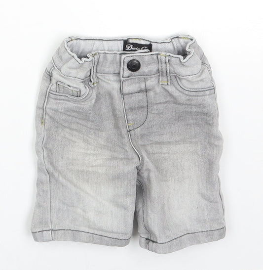 Denim & Co. Boys Grey Cotton Cropped Trousers Size 6-9 Months Snap