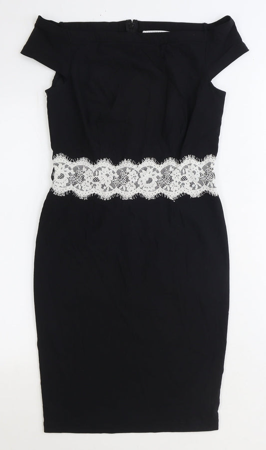 Paper Dolls Womens Black Viscose Pencil Dress Size 10 Off the Shoulder Zip - Lace Detail