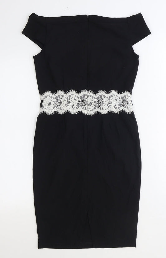 Paper Dolls Womens Black Viscose Pencil Dress Size 10 Off the Shoulder Zip - Lace Detail
