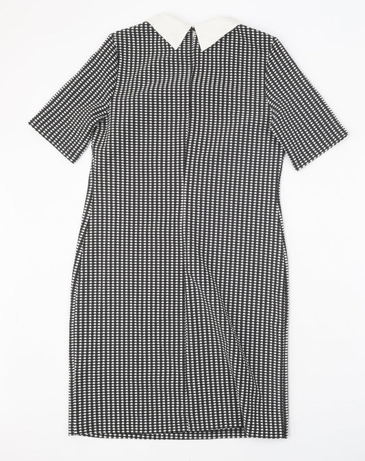 Papaya Womens Black Geometric Polyester Sheath Size 8 Collared Button