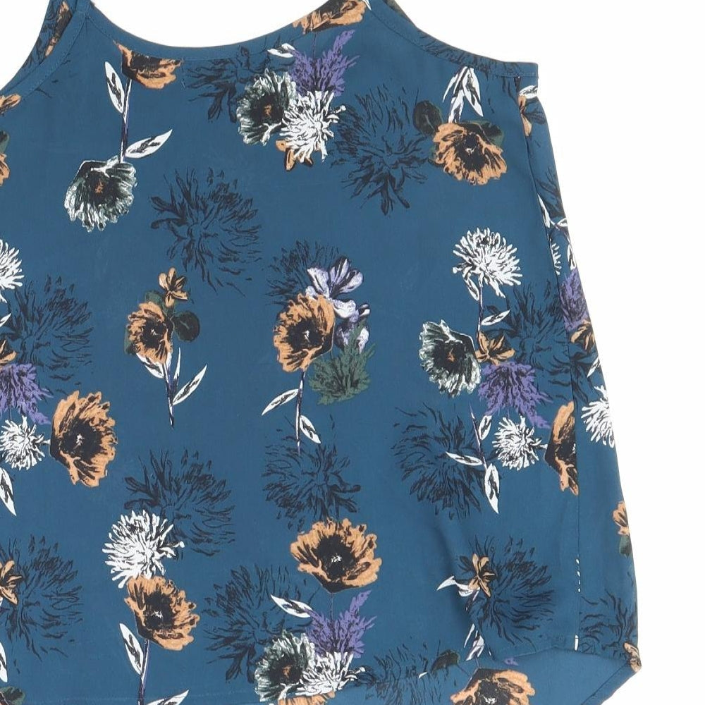 Cotton On Womens Blue Floral Polyester Camisole Tank Size 2XS Round Neck