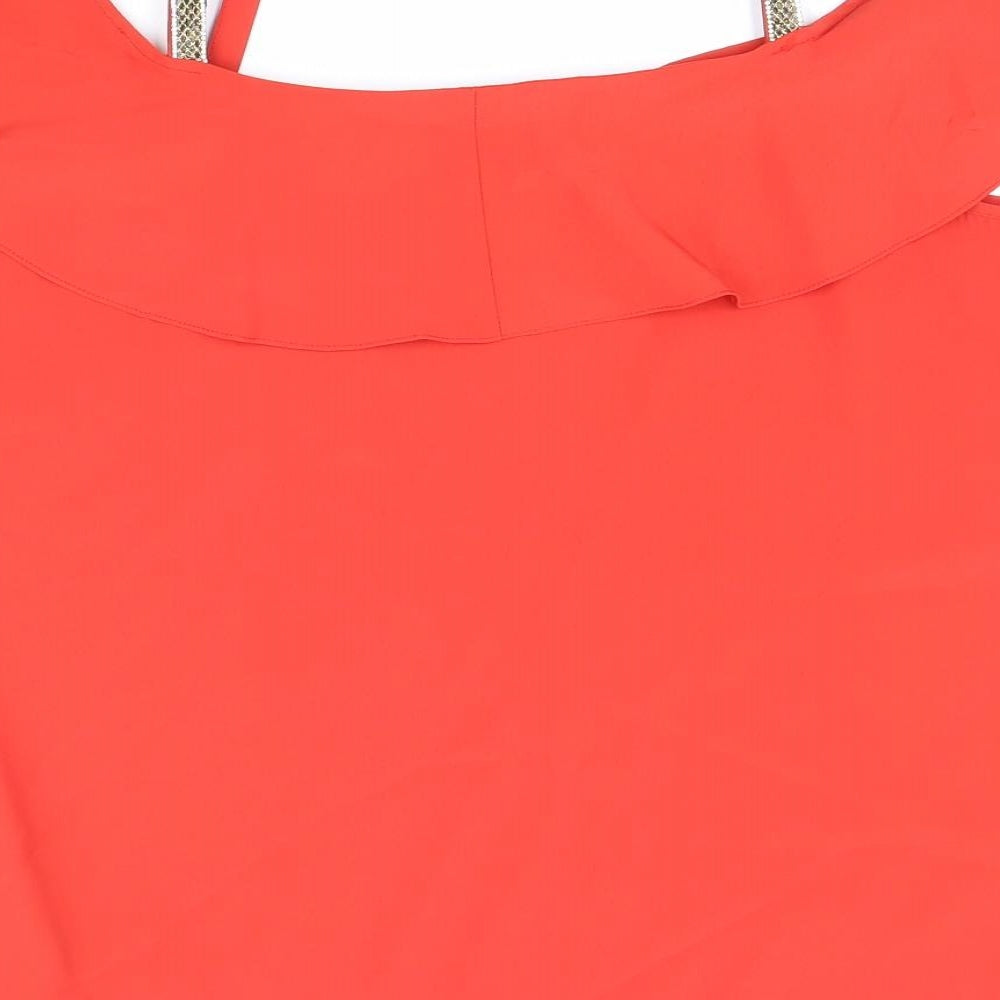 George Womens Red Polyester Basic Blouse Size 10 Off the Shoulder