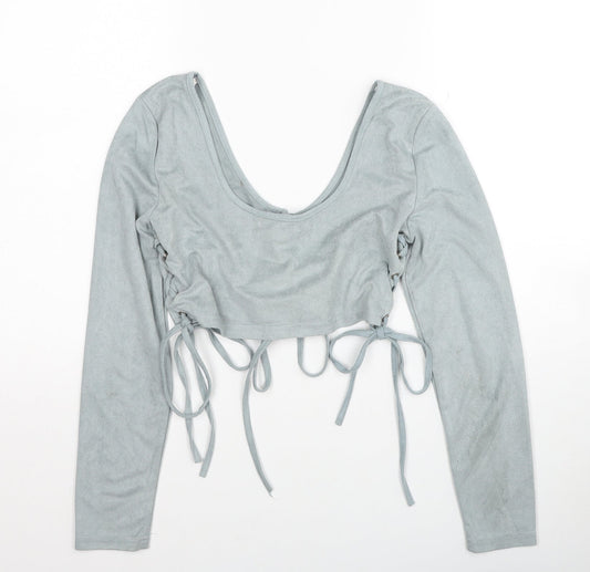 Womens UK Size 10 Missguided Blue Cropped T-Shirt