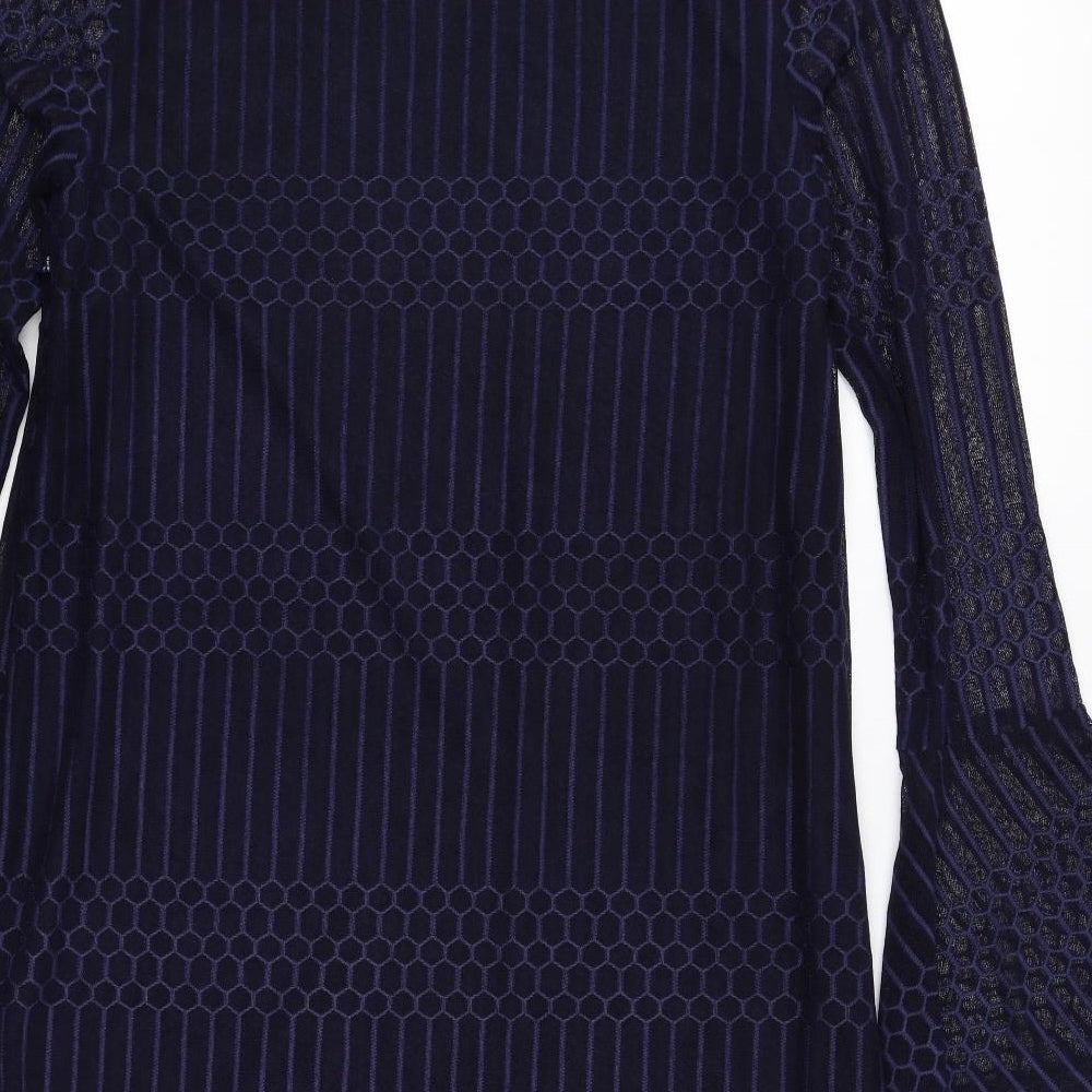 Mela London Womens Blue Geometric Polyester Shift Size 8 Boat Neck Pullover