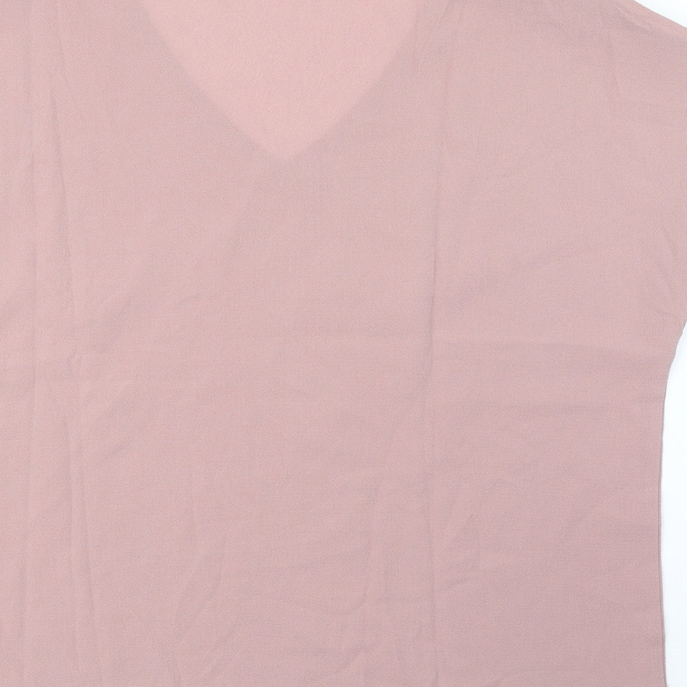 SheIn Womens Pink Polyester Basic Blouse Size L V-Neck
