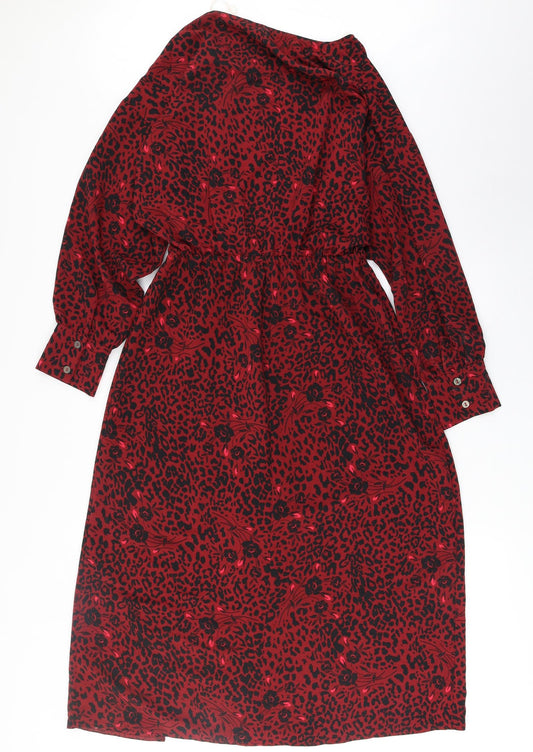 George Womens Red Animal Print Polyester Fit & Flare Size 10 Round Neck Pullover