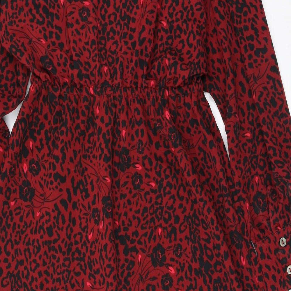George Womens Red Animal Print Polyester Fit & Flare Size 10 Round Neck Pullover