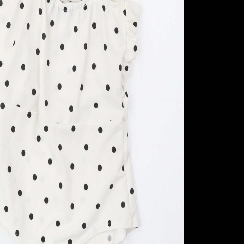 PRETTYLITTLETHING Womens White Polka Dot Polyester Playsuit One-Piece Size 8 Snap