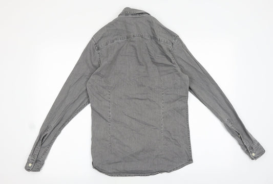 ASOS Mens Grey Cotton Button-Up Size S Collared Button