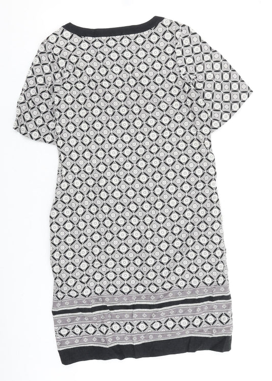 NEXT Womens Black Geometric 100% Cotton Shift Size 6 Round Neck Pullover