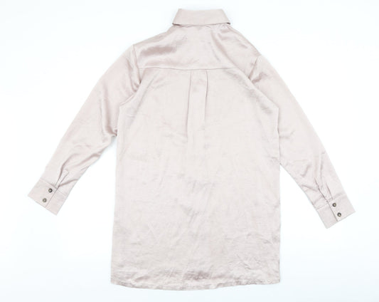 Primark Womens Pink Polyester Shirt Dress Size 4 Collared Button