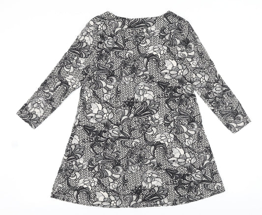 M&Co Womens Black Geometric Viscose Tunic Blouse Size 12 V-Neck