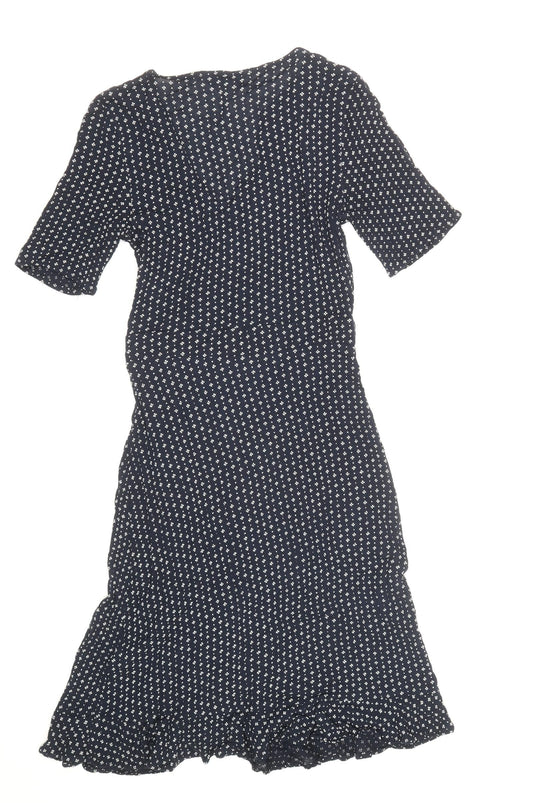 NEXT Womens Blue Geometric Viscose A-Line Size 6 V-Neck Tie