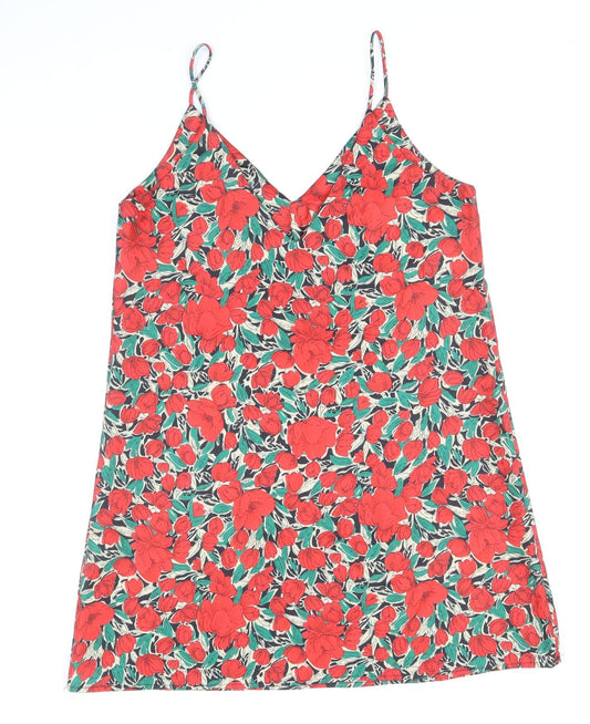 SheIn Womens Red Floral Polyester Tank Dress Size M V-Neck Pullover