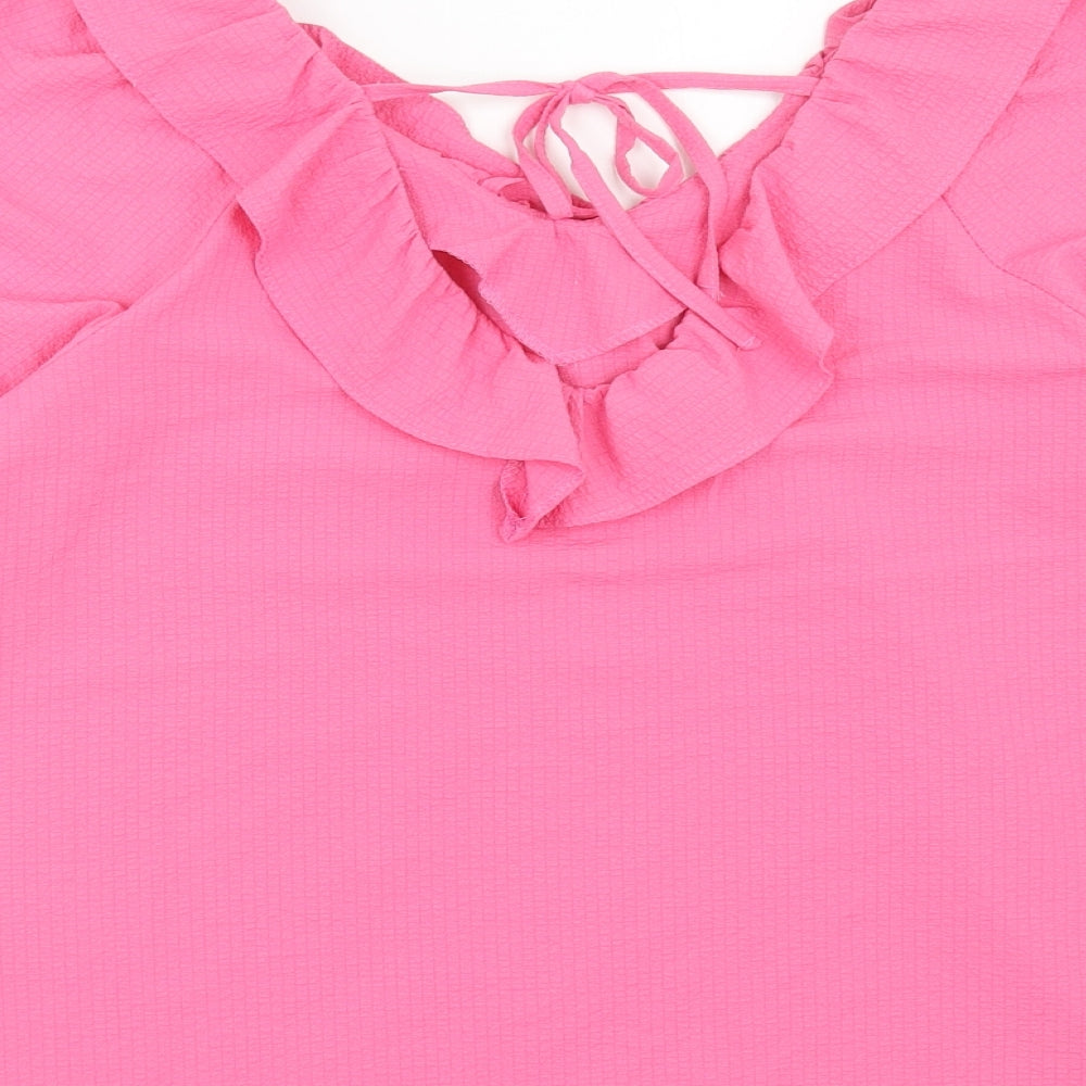 TU Womens Pink Polyester Basic Blouse Size 12 V-Neck