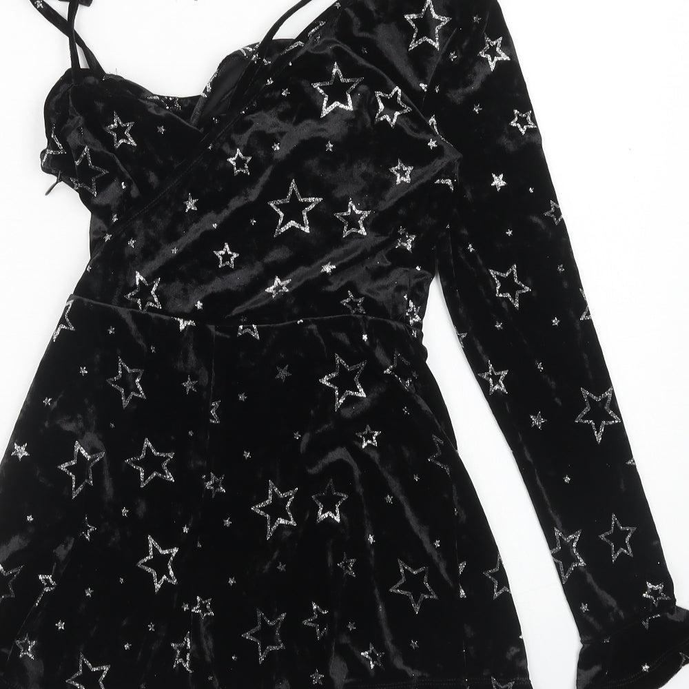 Topshop Womens Black Geometric Polyester Playsuit One-Piece Size 6 Zip - Star