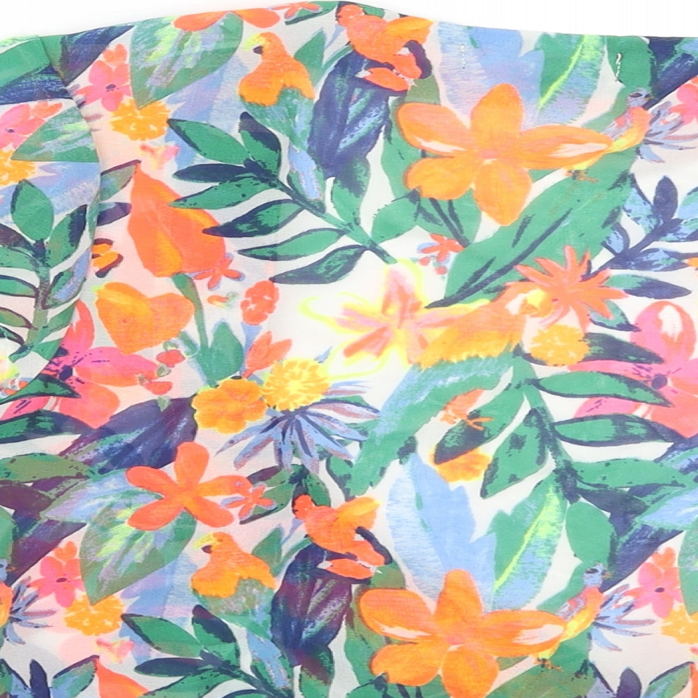 Primark Womens Multicoloured Floral Polyester Cropped Blouse Size S V-Neck - Tie Front