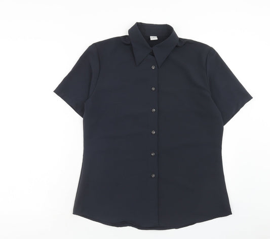 Primark Womens Black Polyester Basic Button-Up Size 14 Collared