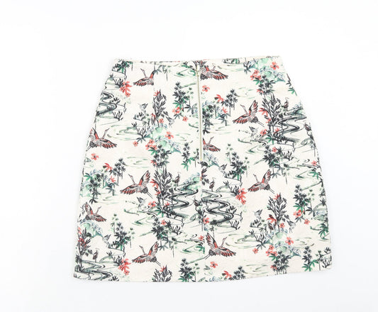 H&M Womens Multicoloured Geometric Polyester Bandage Skirt Size 14 Zip