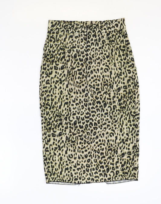PRETTYLITTLETHING Womens Brown Animal Print Polyester Wrap Skirt Size 6 Zip - Leopard Pattern