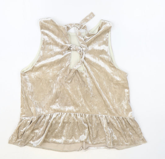 Miss Selfridge Womens Beige Polyester Basic Blouse Size 12 Round Neck