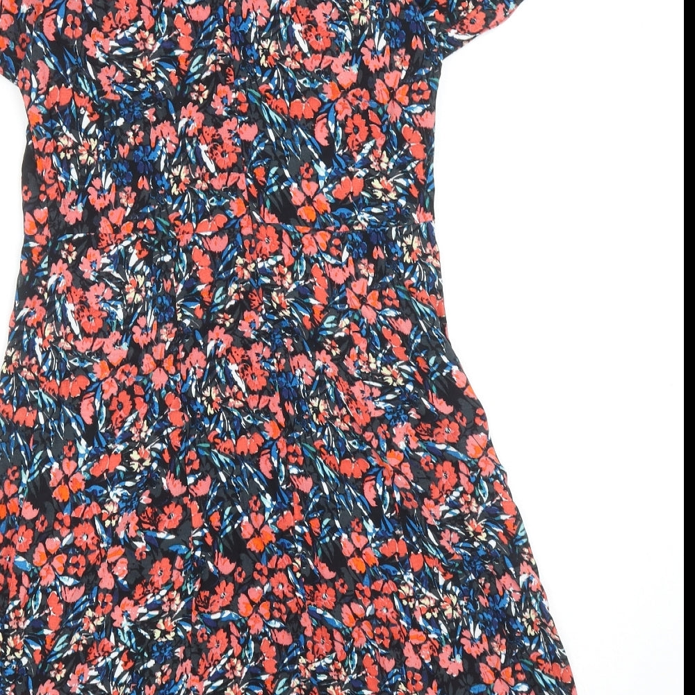 F&F Womens Multicoloured Floral Viscose A-Line Size 10 Roll Neck Zip - Cold Shoulder