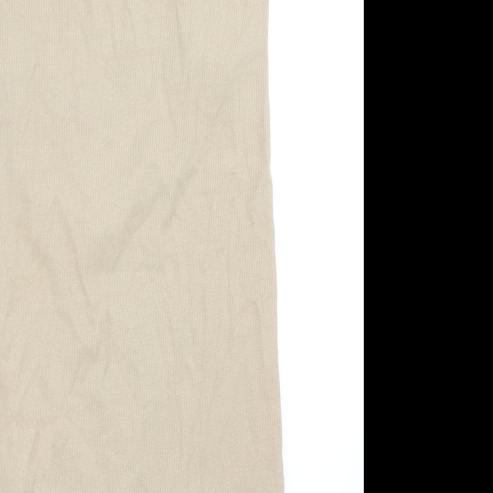 Pull&Bear Womens Beige Polyester Mini Size L Square Neck Pullover