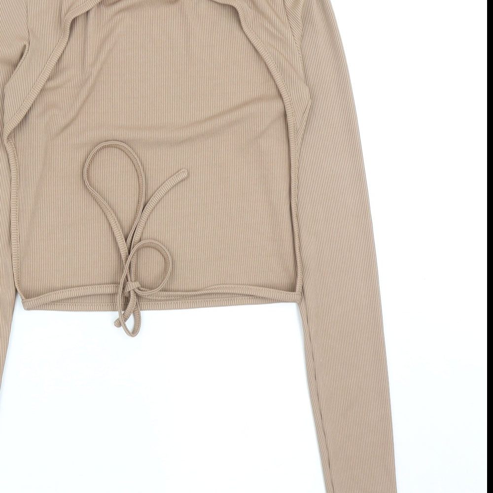 SheIn Womens Brown Polyester Basic T-Shirt Size S High Neck - Ribbed