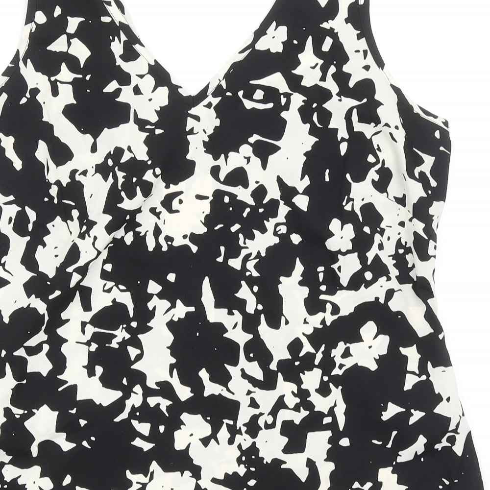 Anthology Womens Black Geometric Polyester Basic Tank Size 12 V-Neck