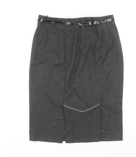 Marks and Spencer Womens Grey Geometric Polyester Straight & Pencil Skirt Size 10 Zip