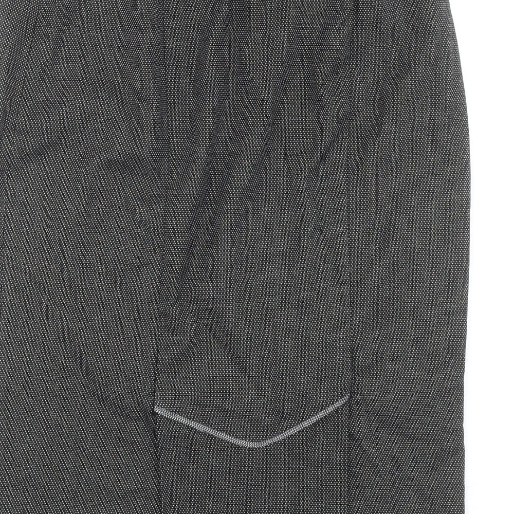 Brand and care label for Marks and Spencer women’s grey geometric polyester straight & pencil skirt, size UK 10, zip